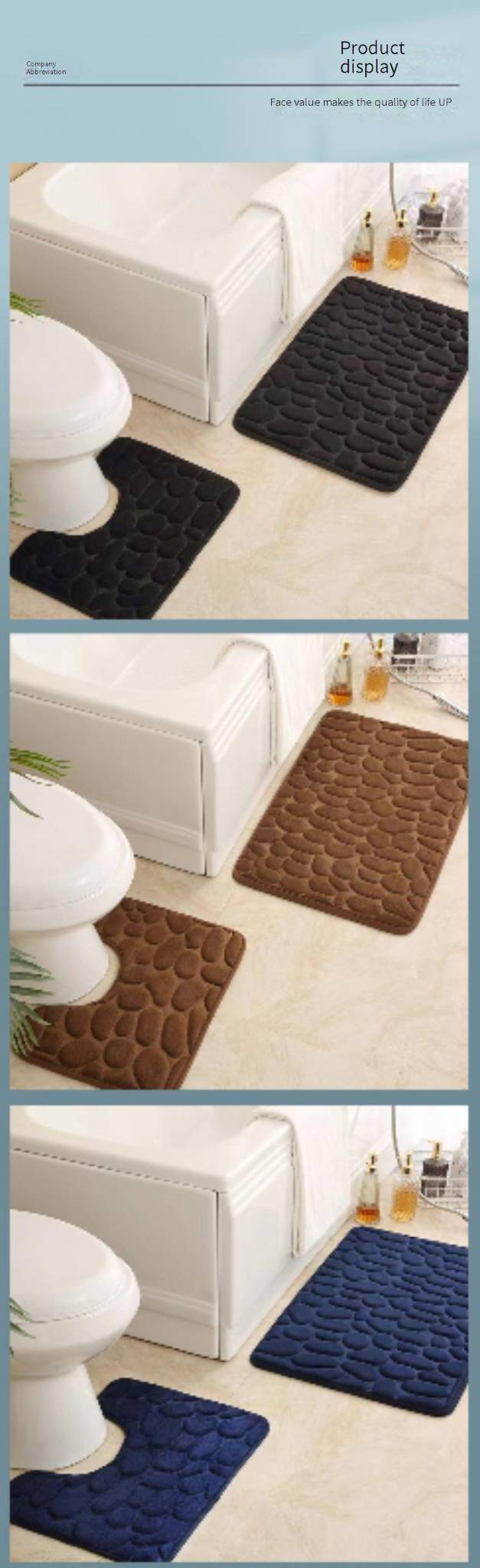 Pebble-Pattern Bathroom Mat Set - U-Shaped Toilet Rug With 3-Piece Non-Slip Coral Fleece Mats (Fast Absorbing Easy Clean Waterproof 24"X16")_voghion.com