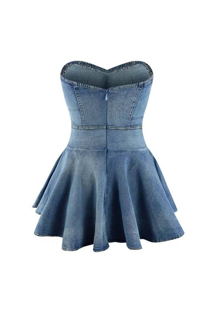 Mini abito a trapezio sexy da ragazza hot in denim senza maniche alla moda transfrontaliera_voghion.com