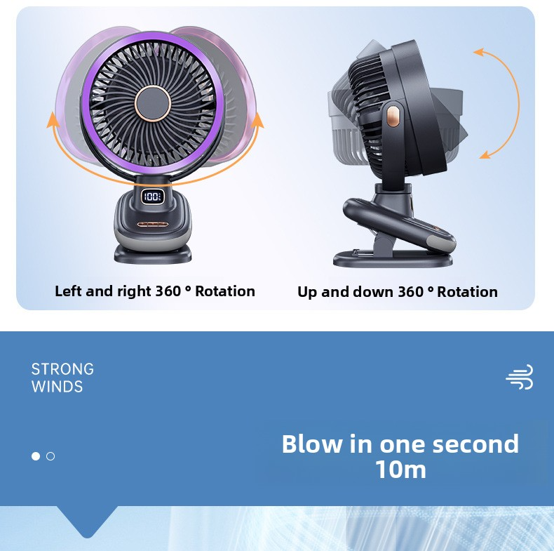Clip-On Rechargeable Air Circulator Fan With Night Light - 360° Adjustable 3 Speeds USB Powered Quiet Operation For Desk/Bedroom/Wall Mount_voghion.com