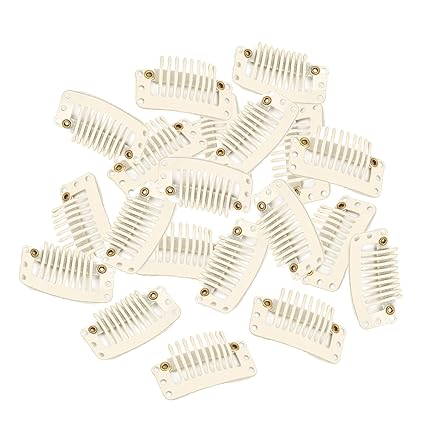 9-Teeth Clips For Hair Extension, Wigs|U-Shape Metal Silicon Clips | 32mm Length 50Pcs Per Pack Beige Color_voghion.com