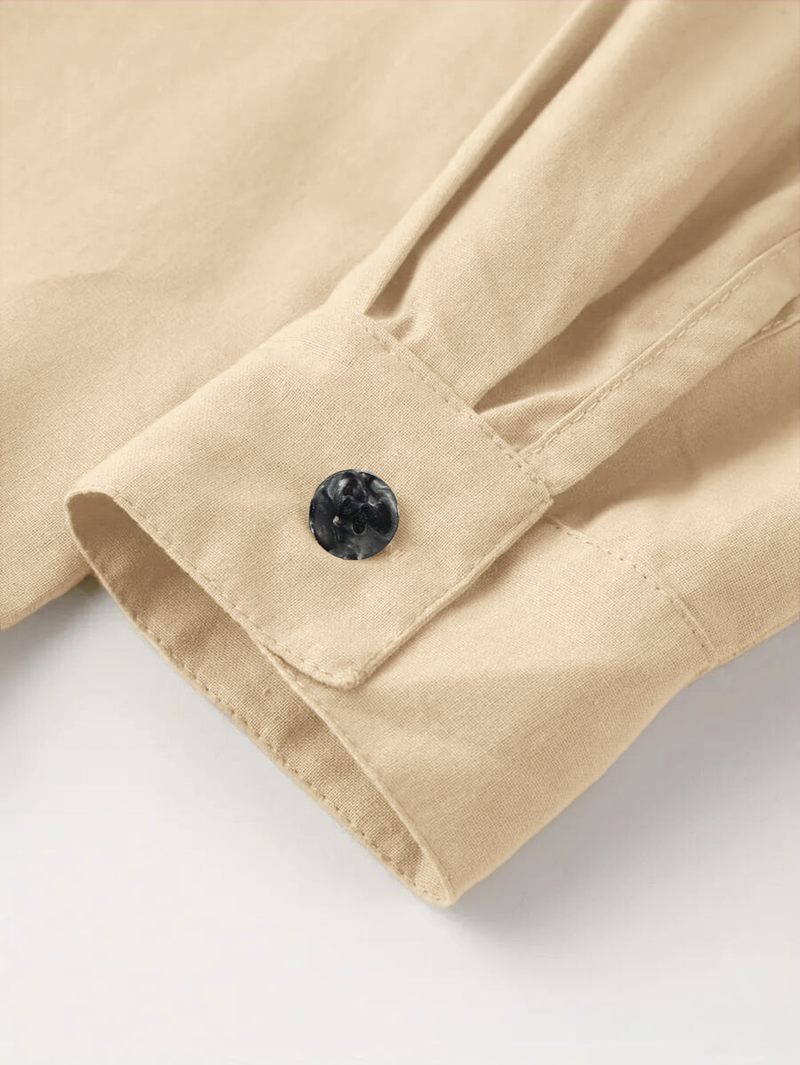 Camicia da uomo in lino di alta qualità - Collo alla coreana dalla vestibilità comoda, camicia traspirante con bottoni per primavera ed estate_voghion.com