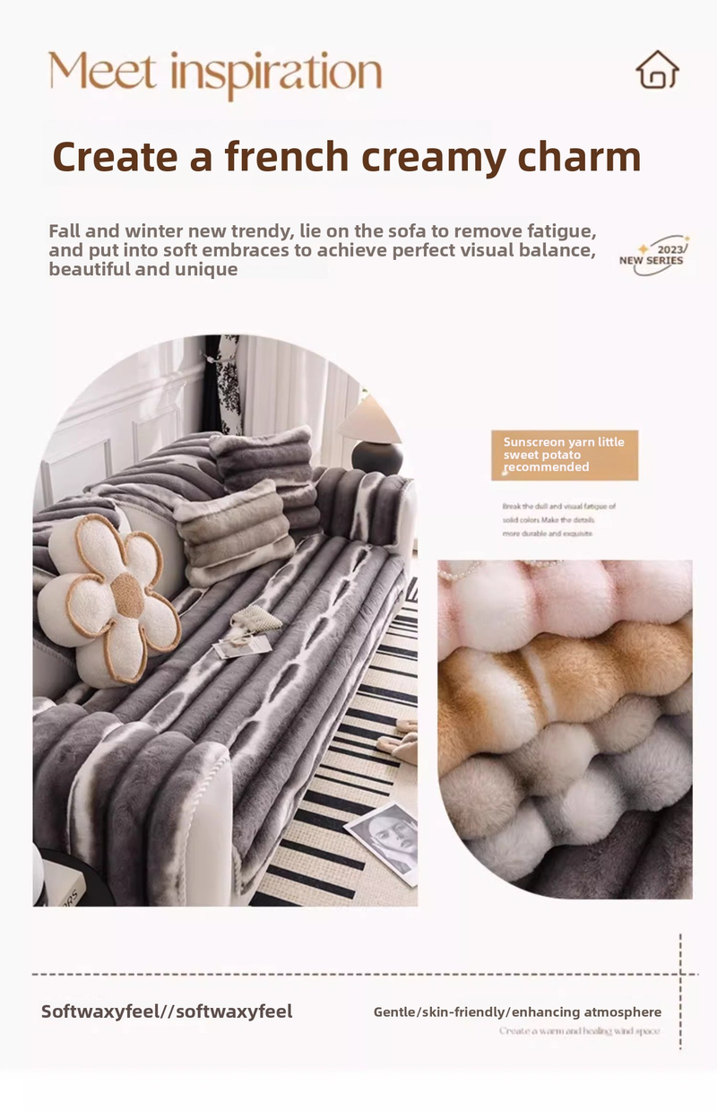 Velvet Sofa Cushion Cover – Plush, Non-Slip, Minimalist Style (Pure Colors: Grey/Orange/Pink/Beige)_voghion.com