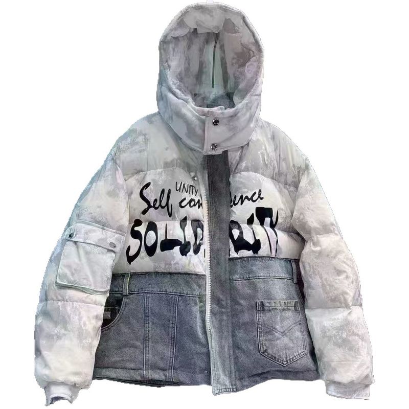 Women’s Hooded Denim-Trimmed Down Jacket – Winter-Proof White Duck Feather Coat (One Size Fits Most)_voghion.com