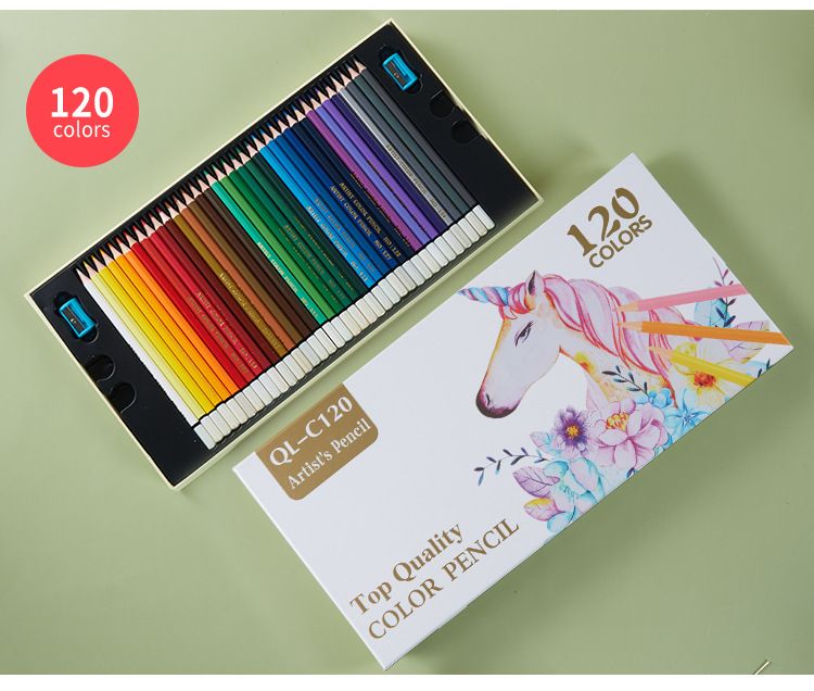 Conjunto profissional de lápis de cor à base de óleo com 120 cores para desenho, esboços e projetos artísticos - Pigmentos vibrantes, aplicação suave, estojo de madeira_voghion.com