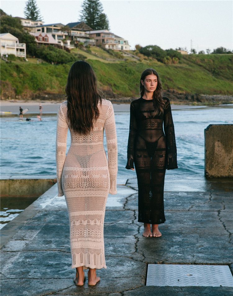 Gestricktes Strandkleid für Damen, sexy, hohles Kleid_voghion.com