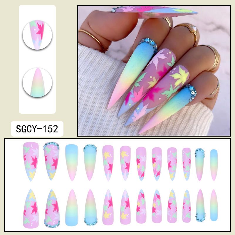 Langes Press-On-Nägel-Set – Aufklebbare Kunstnägel mit Ins-Style-Designs, Acrylnägel mit vollständiger Abdeckung für Frauen, DIY-Maniküre-Set in Salonqualität_voghion.com
