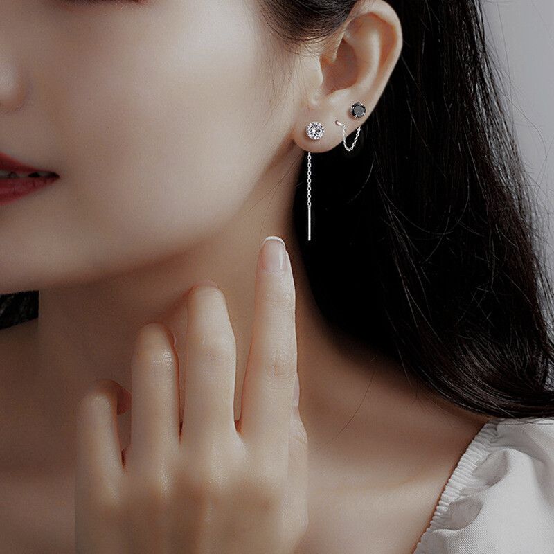 Orecchini a bottone con nappina, stella, cuore e zirconi cubici rotondi, placcati in argento 925, PE5_voghion.com