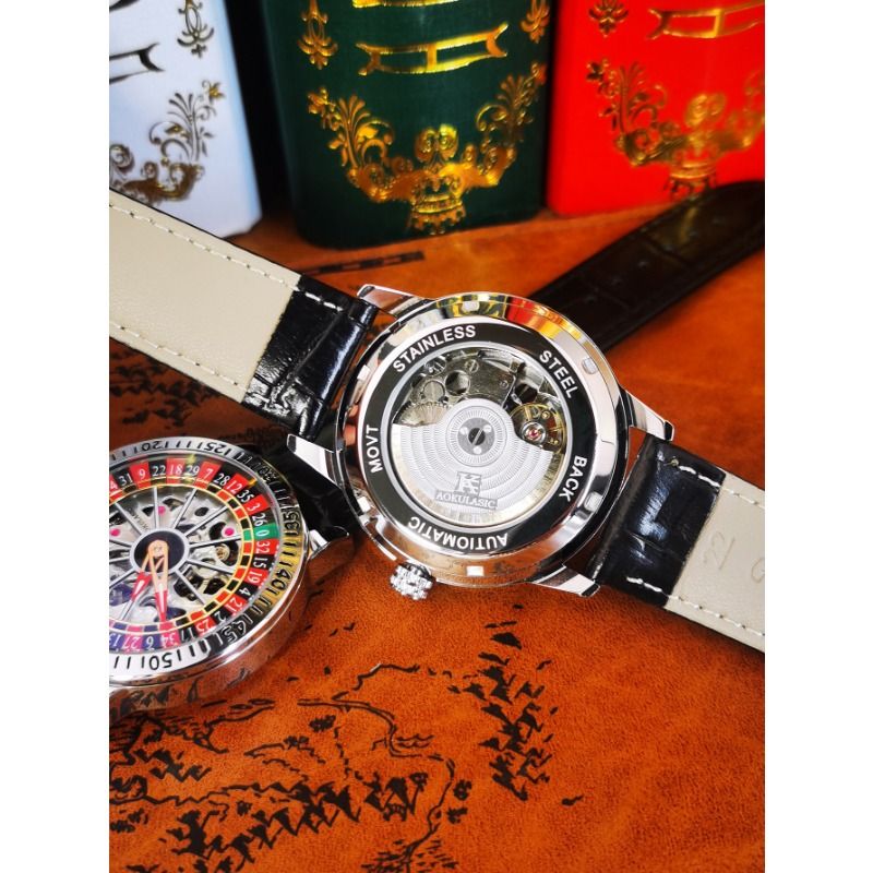 Fashion Rotatable Inner Dial Skeleton Mechanical Watch For Men Luminous Hands Steel Leather Band Automatic Watches_voghion.com