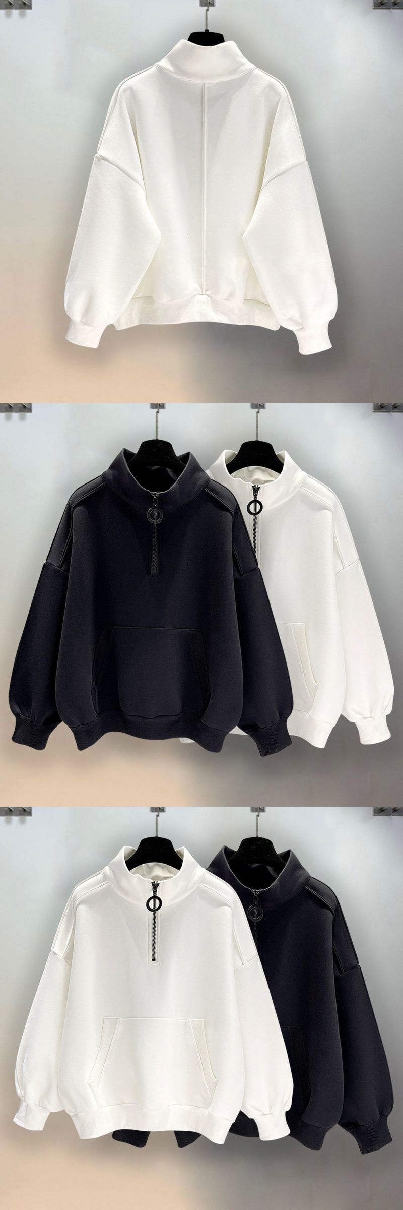 Abbigliamento maschile Felpa nera con mezza cerniera da uomo, giacca retrò con cappuccio e collo alto, abbigliamento da strada di alta qualità per uomo, autunno e inverno_voghion.com