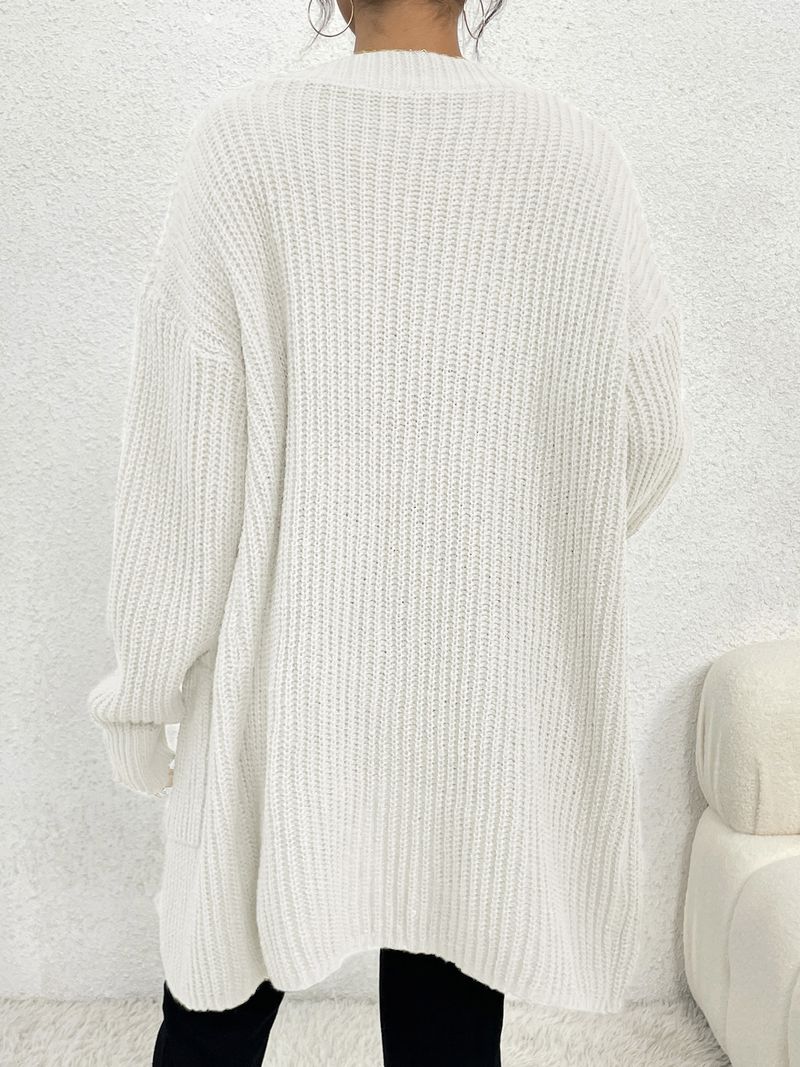Cardigan oversize da donna con scollo a V, maniche lunghe, tasche, in morbida maglia aperta sul davanti per un comfort casual (nero, grigio chiaro, grigio scuro)_voghion.com