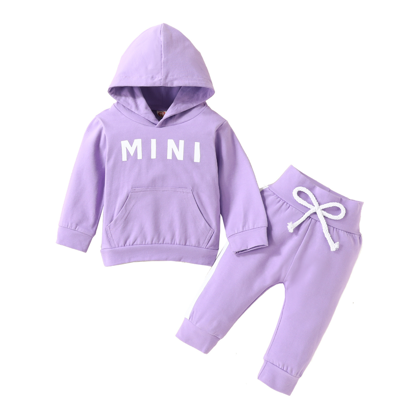 Babytøjz baby hættetrøje med bogstavtryk sweater lomme pullover bukser jakkesæt kvindelig skat todelt sæt_voghion.com