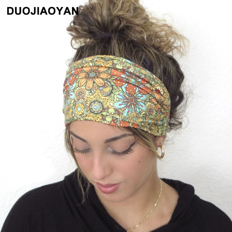 Unisex Knot Headband Color Matching Pattern Printed Sports Headband Fashion Polka Dot Wide Edge Elastic Headband_voghion.com