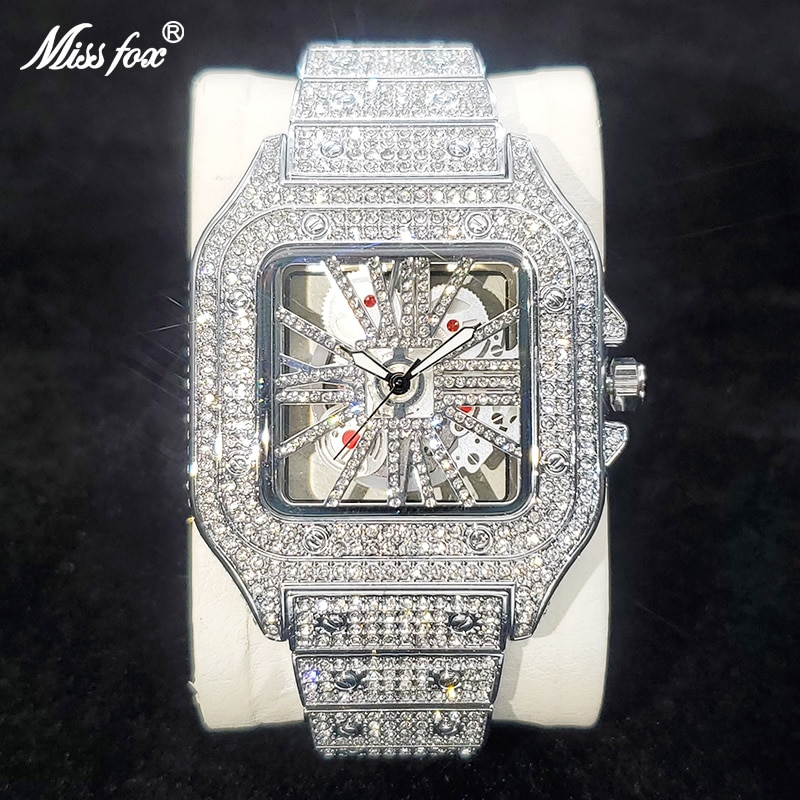 2023 Nové čtvercové hodinky pro muže Originální zlaté hip hopové diamantové náramkové hodinky Iced Out Bling z nerezové oceli vodotěsné hodiny_voghion.com