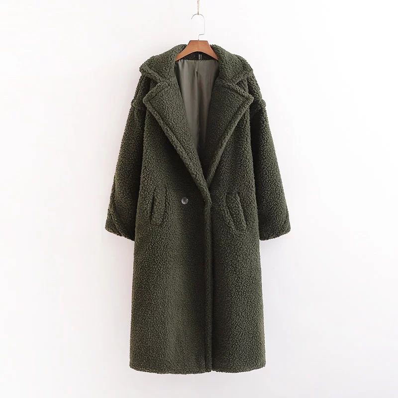 Cappotto di pelliccia di agnello largo alla moda da donna, cappotto di pelliccia Teddy con scollo a V grande, lunghezza media_voghion.com