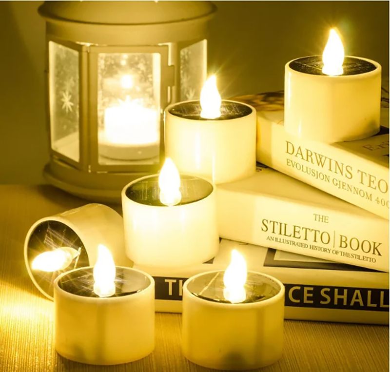 1-6PCS Solar Tea Light LED Candles Outdoor Waterproof Flameless Solar Tea Lights Rechargeable Candles For Party Garden Home Deco_voghion.com