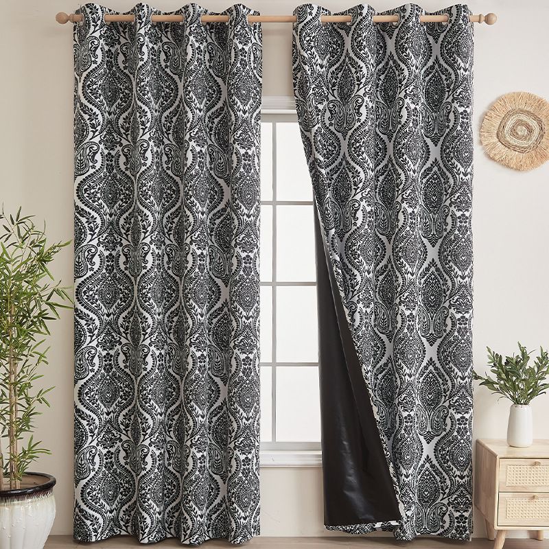 Cortinas nórdicas opacas con estampado floral: cortinas de polialgodón que bloquean la luz para salón y dormitorio (130 x 160/214/241 cm, listas para colgar)_voghion.com