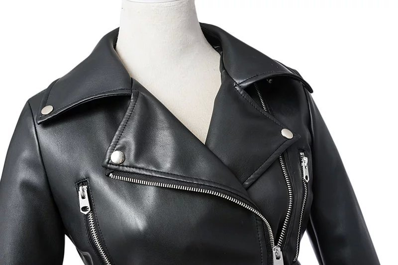 Chaquetas de piel sintética negras para mujer, abrigo básico con cremallera y cuello vuelto, chaqueta de motociclista, color negro, 4 colores, novedad de 2023_voghion.com