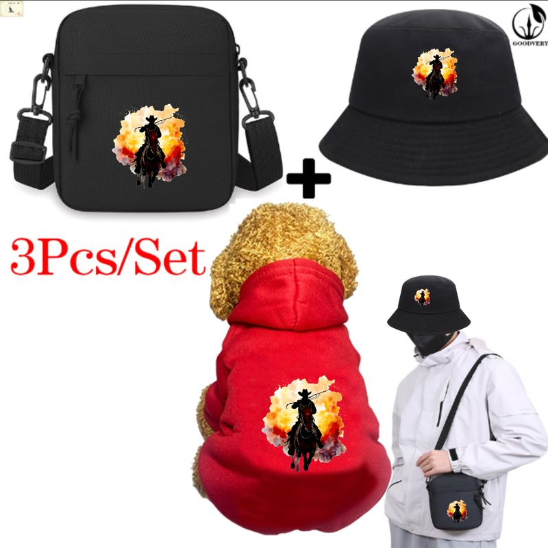 Animal Kangaroo3Pcs/Set CowboyPrint Bag Hat Set Pet Apparel Three-Piece Combo Winter Comfort Pet Clothing Stylish Bag Hat Ideal For Outdoor Pet Travel_voghion.com
