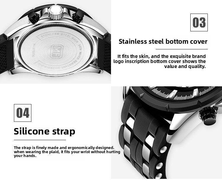 MINIFOCUS Orologio sportivo multifunzionale da uomo originale con calendario, luminoso, impermeabile, cinturino in silicone 0273G_voghion.com