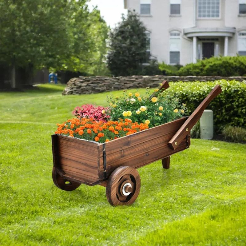 Handles Planter Hole Wagon Wooden With Wheels Box Drainage And_voghion.com