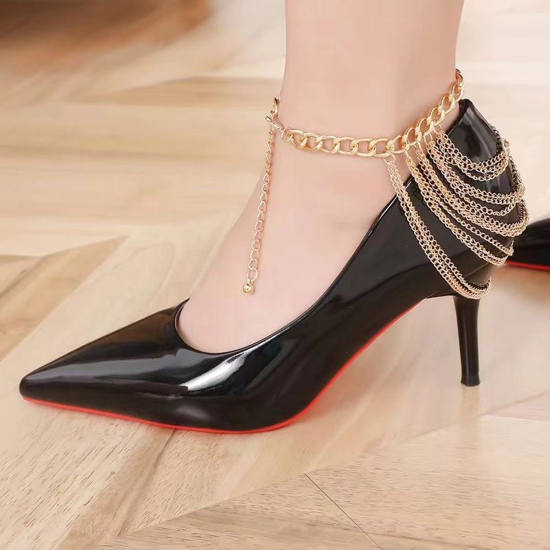 Catena per scarpe con nappa a strati hip-hop per donna, catena geometrica in metallo con personalità esagerata, accessori per cavigliera_voghion.com