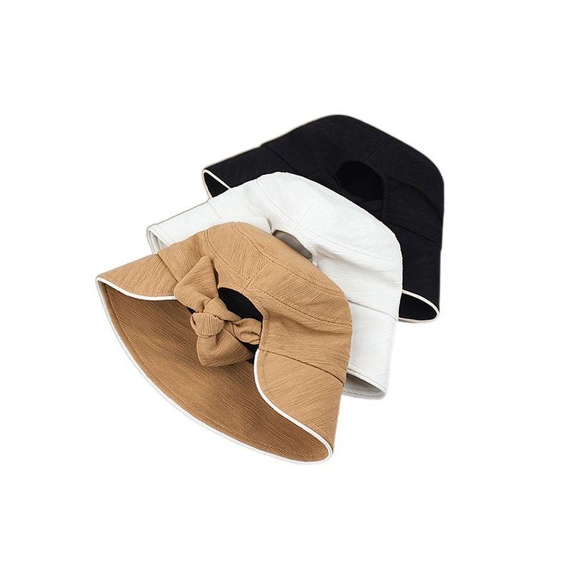 Moda Moda Pieghevole Spiaggia All'aperto Viaggio Tinta Unita Protezione UV Fiocco Sole Secchiello Donne Cappello Pescatore Cappello_voghion.com