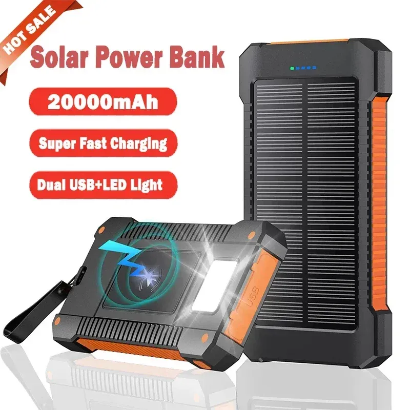 Power Bank solare da 10000 mAh, ultra-capacità, impermeabile, portatile, per esterni, con LED, batteria esterna per iPhone e Samsung._voghion.com