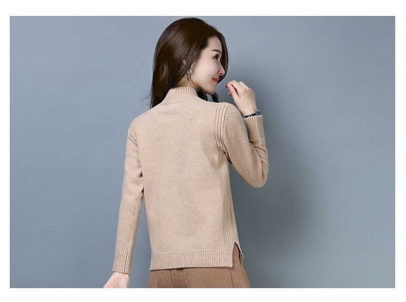 【 Cashmere Family 】 Half high neck short woolen base women's loose thick knit sweater, inner layer for autumn and winter_voghion.com