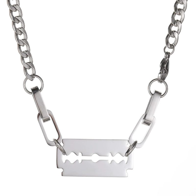 Collana geometrica cava di marca cubana di nicchia, trendy e versatile, con catena in titanio e acciaio, per uomo._voghion.com