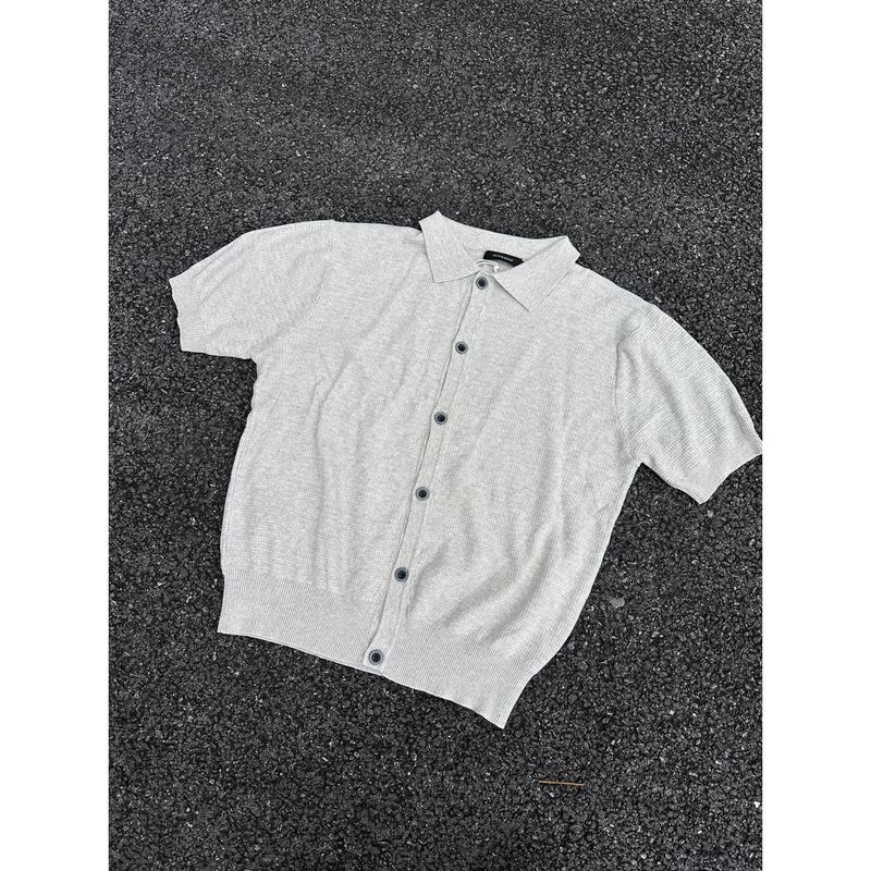 Souh Korea Dongdaemun Men's Fashionable Casual High-Qualiy Turn-Down Collar Knied Cardigan Shir Shor Sleeve_voghion.com