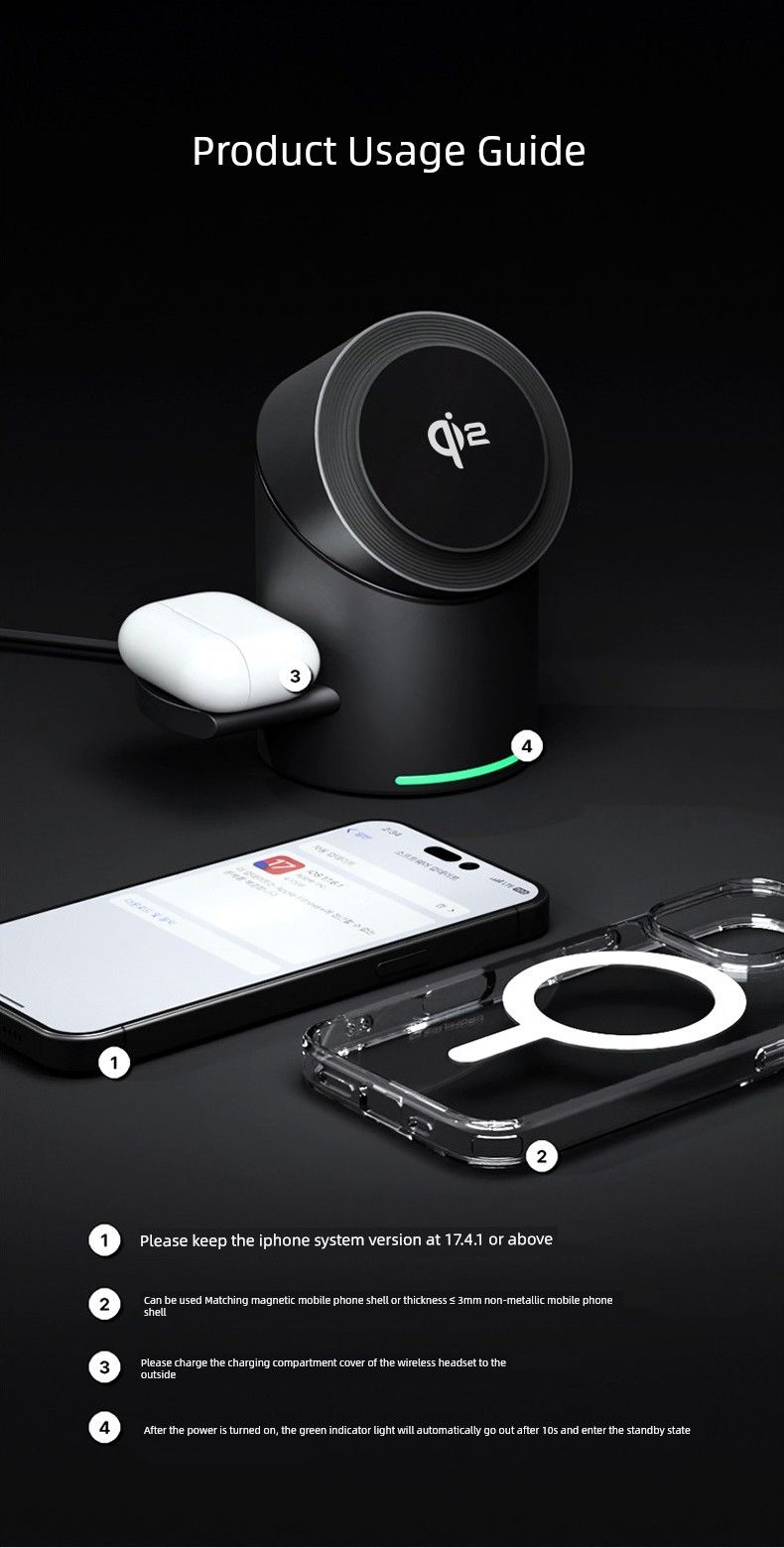 Caricabatterie wireless base certificato Qi2 tre in uno_voghion.com