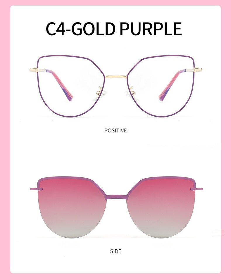 Cat Eye Flip-on-Sonnenbrille für Damen, Anti-Blaulicht-Brillengestell, polarisiert, magnetischer Clip, Damenmode, Computer_voghion.com
