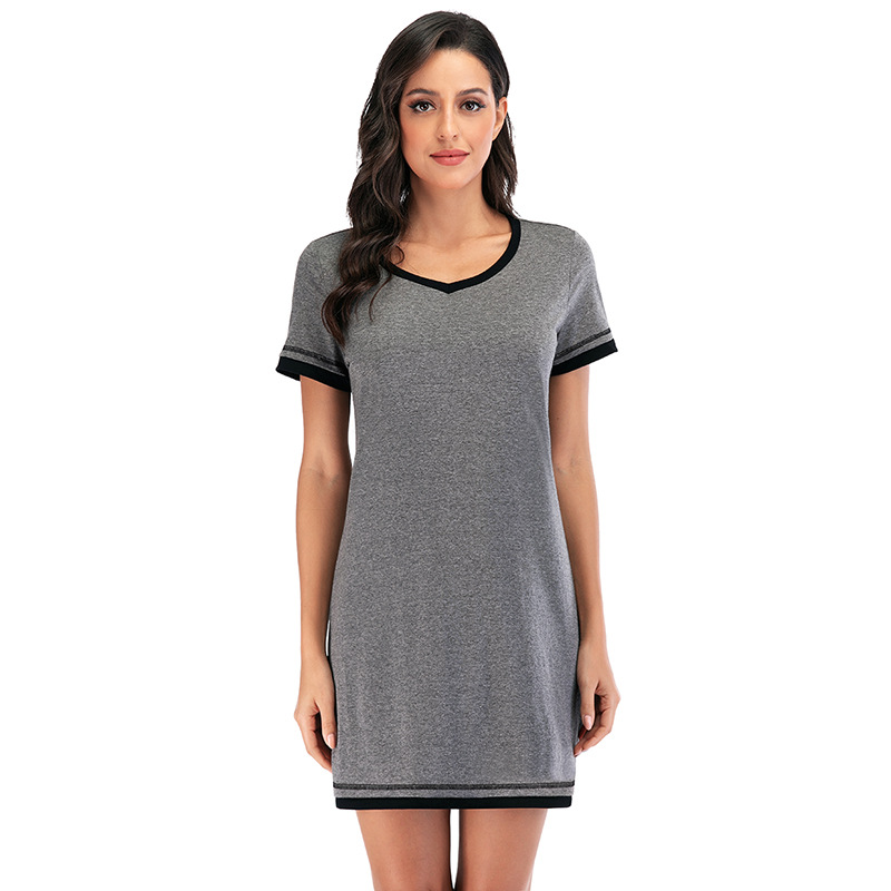 Abbigliamento da donna Nuovo comodo girocollo in cotone a maniche corte in cotone a colori larghi a contrasto Abbigliamento per la casa all'ingrosso_voghion.com