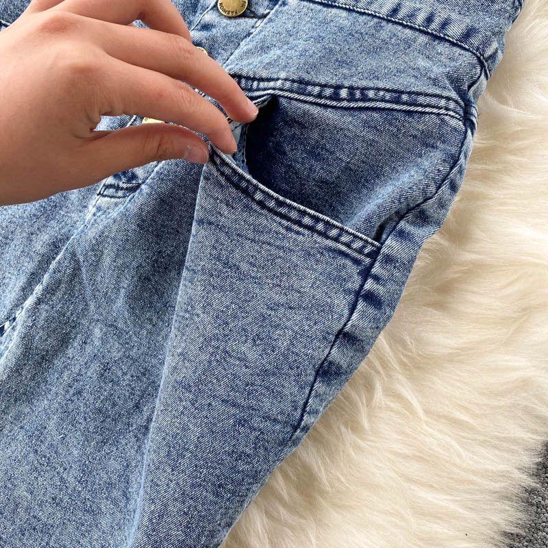 Vêtements pour femmes Jupe courte en jean taille haute à bretelles féminines_voghion.com