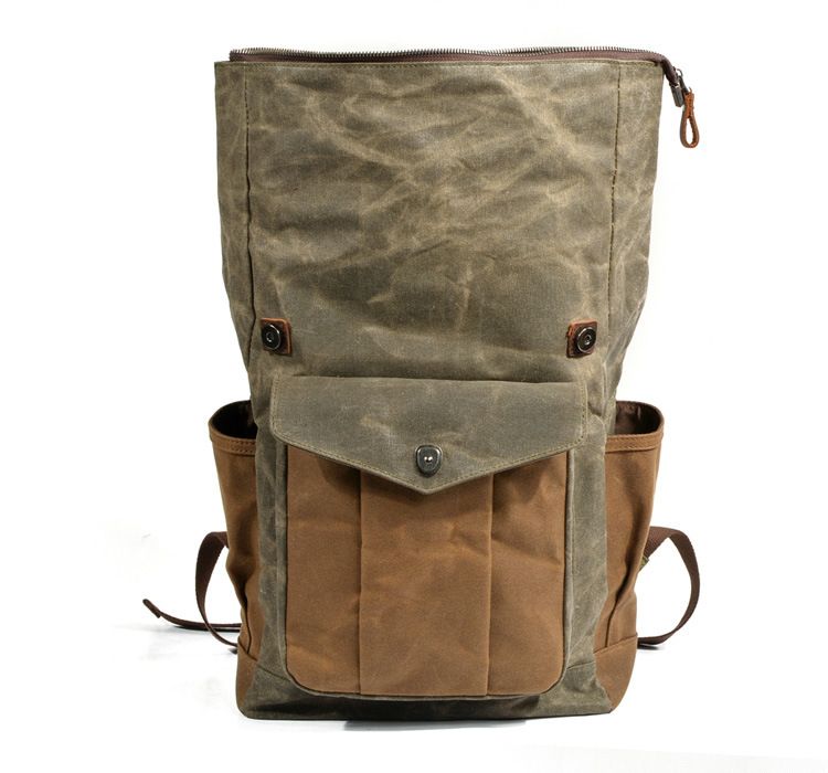 Backpack men's and women's backpack, oil wax canvas travel computer bag, outdoor sports mountaineering bag_voghion.com
