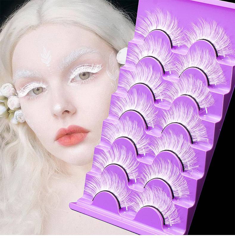 Baltos dirbtinės cheminio pluošto blakstienos, festivalio scenos makiažo blakstienos, 7 poros, sandėlyje_voghion.com