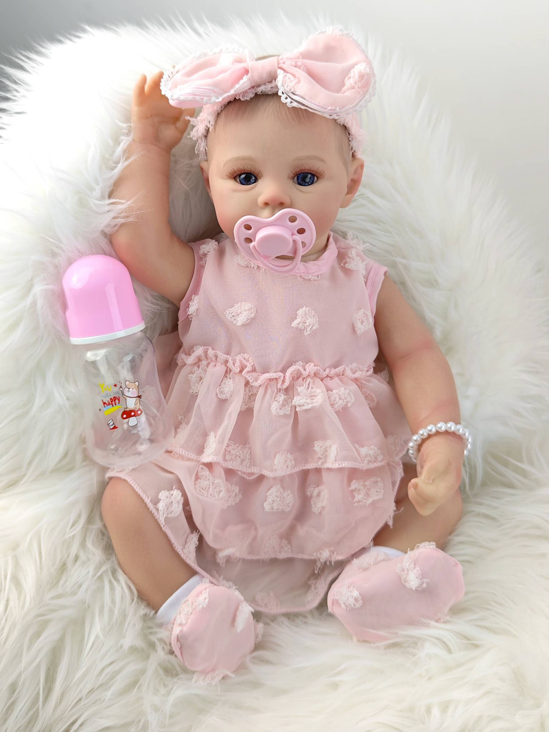 18Inch Cloth Body Soft Girl Reborn Baby Doll With Painted Lifelike Hair Rebirth Toys 3D Skin_voghion.com