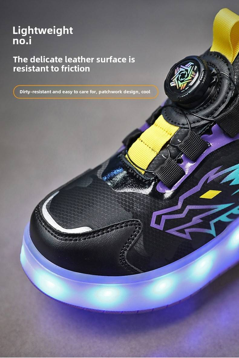 Kanner Runaway Schong Meedercher automatesch Pulley Turnschueller Jongen Kanner Mamm a Kand mat Rieder Turnschueller Erwuessener Duebelrad Deformatioun Skates_voghion.com