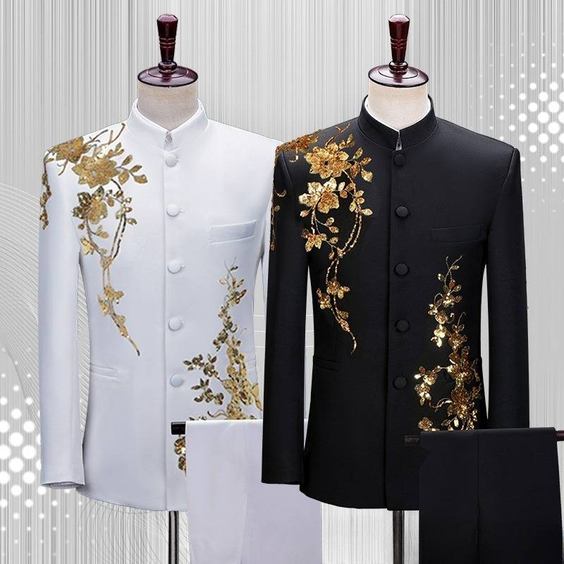 Costum nou cu guler înalt pentru bărbați, costum negru pentru studenți din Republica China, costum de performanță corală, stil chinezesc_voghion.com