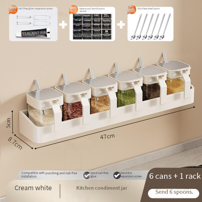 kichen Storage Set Box Rack Combination Set Seasoning Jar Bottle Storage Rack Home Kitchen Wall Hanging Salt Jar Sealed_voghion.com