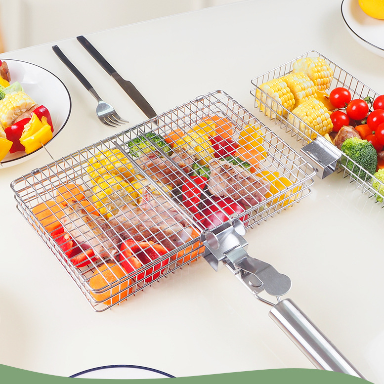 Koszyk do grilla do mebli domowych Grillowana ryba Klips do grilla Siatka do grilla ze stali nierdzewnej Wędzone mięso z grilla Prostokątny koszyk do grilla_voghion.com