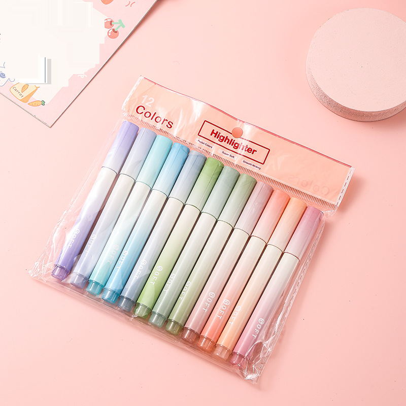 Dual-Tip Highlighter Set - 12 Vibrant Colors, Square Design, Smooth Ink Flow For Study, Office & Art Projects_voghion.com