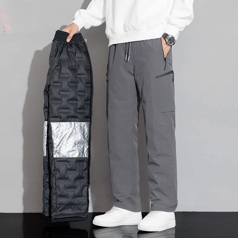Herrenbekleidung Winter Warme Daunenhose - Winddichte Outdoor-Wanderhose mit Entendaunenfüllung, lässiger Straight-Leg-Stil für Stadt und Berge_voghion.com