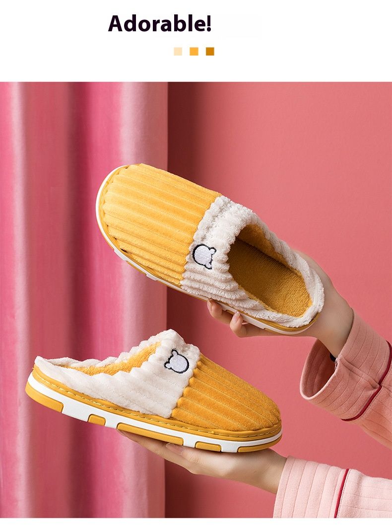 Plush Fleece-Lined Slippers – Non-Slip Indoor House Shoes With Cute Bow For Women & Men (Multiple Colors)_voghion.com
