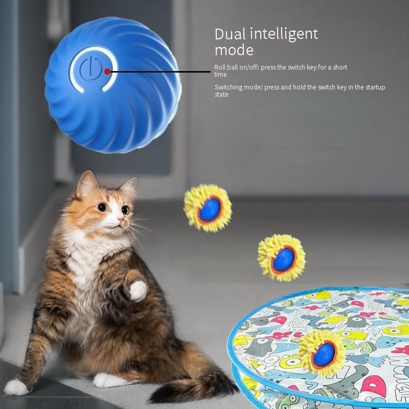 Brinquedo de caça para gatos recarregável com bola de salto - Brincadeira interativa para gatos de interior - Azul/Rosa/Marrom_voghion.com
