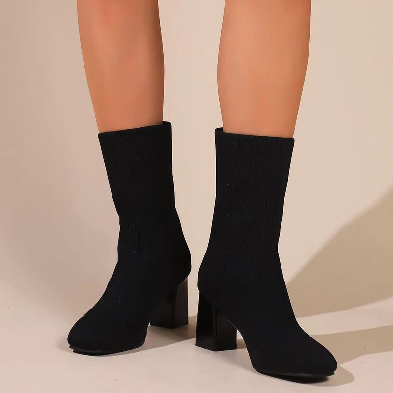 Ladies Elastic Booties, Simple Shoes With Thick Heels, Can Be Worn In All Seasons, Suitable For Banquets And Daily Wear._voghion.com