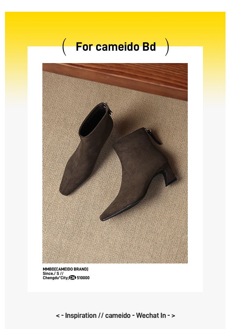 Cameido Women's French Style Suede Mid Heel Chunky Heel Slim Ankle Boots For Autumn And Winter_voghion.com