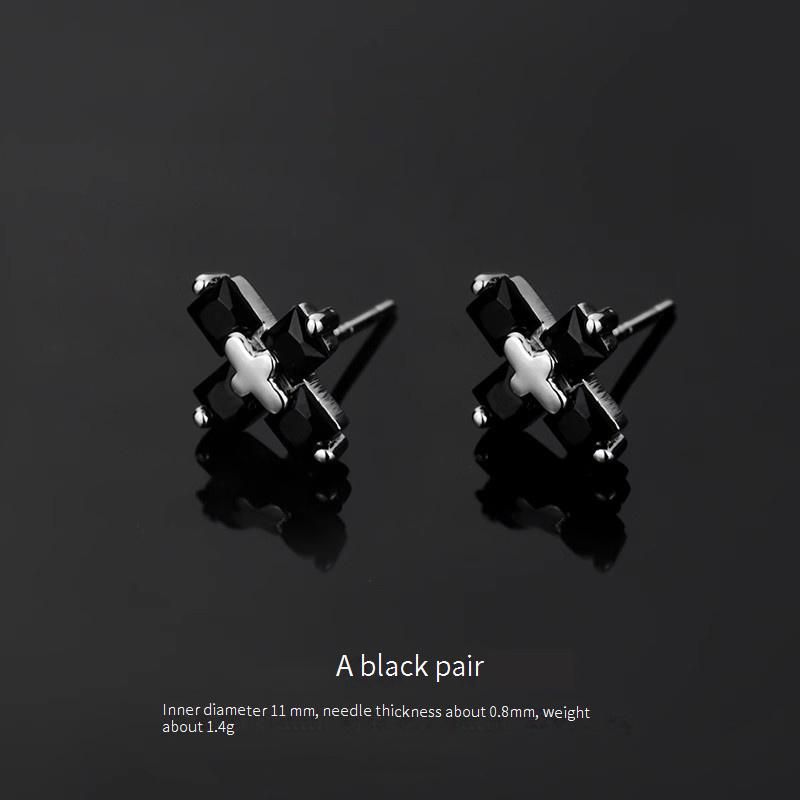 Minimalistische Zirkon-Kreuzohrringe für Herren – Elegante Unisex-Ohrstecker im Punk-Chic-Stil mit Zirkonia, trendiger Streetwear-Schmuck_voghion.com