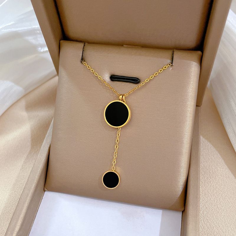 【Acciaio al titanio a corpo intero】Fritillaria doppio anello design di nicchia femminile ciondolo minimalista catena corta per clavicola_voghion.com