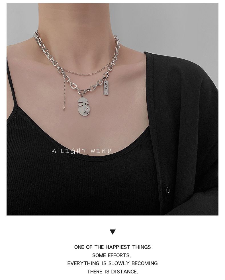 Beauty avatar with double-layer stacked titanium steel women, simple and cool, niche design for couples, trendy hip-hop_voghion.com